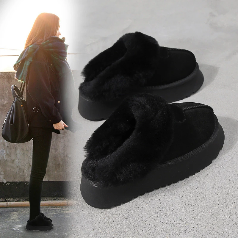 毛毛拖鞋女外穿2024年新款冬季加绒加厚雪地靴厚底包头保暖半拖鞋