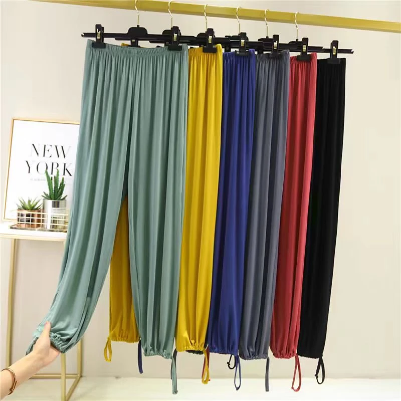 女士夏季纯色休闲百搭收脚裤透气宽松家居裤X