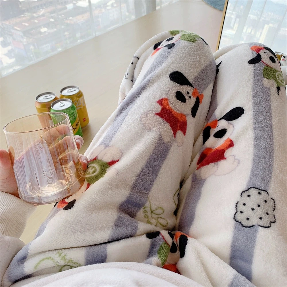 【现货清】法兰绒睡觉加厚遛弯裤卡通动漫新款睡裤子珊瑚绒加厚保暖