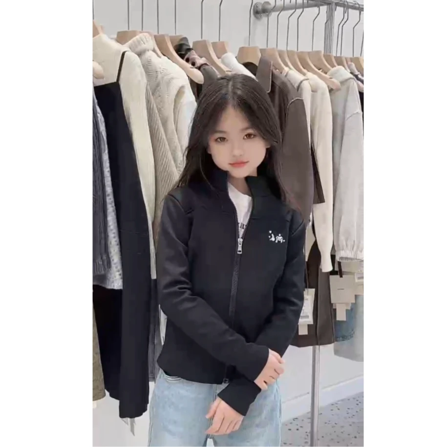 【库洛米】【瑜伽服】儿童加绒加厚保暖衣秋冬修身立领长袖拉链外套