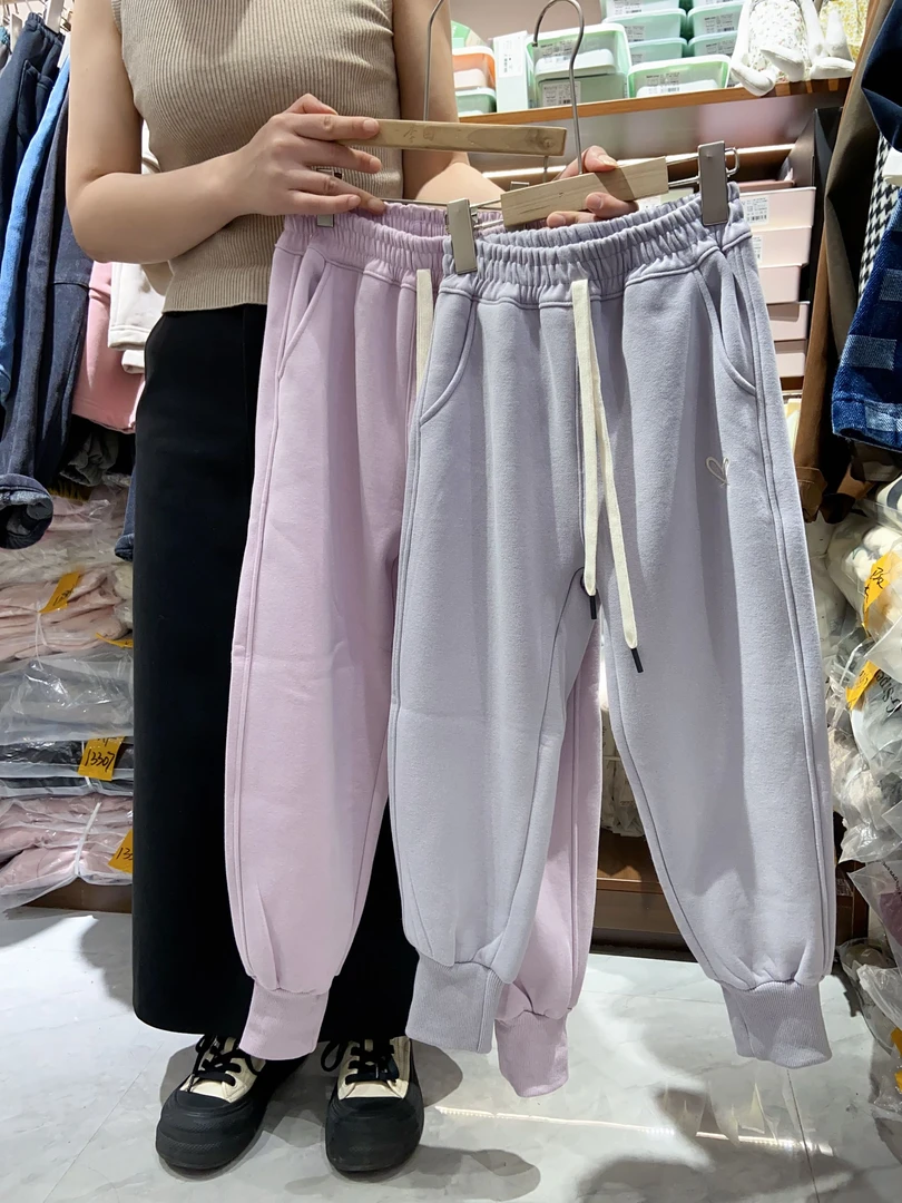 【加绒】【爱心刺绣】秋冬新款中童男女童针织裤卫裤