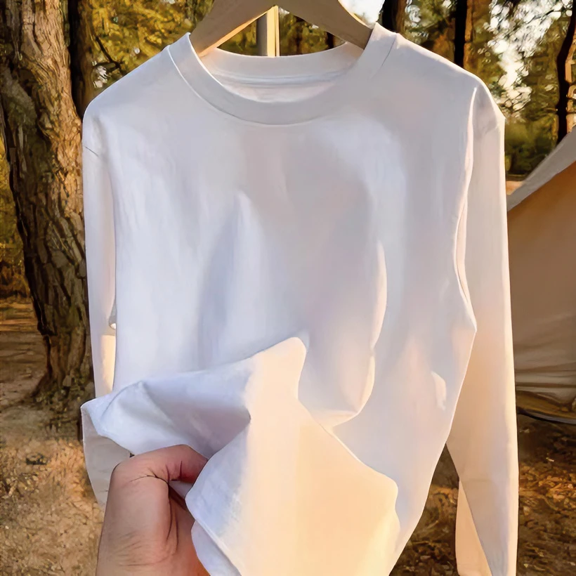长袖-18春秋款棉纯色净版打底圆领T恤休闲简约百搭透气男女同款