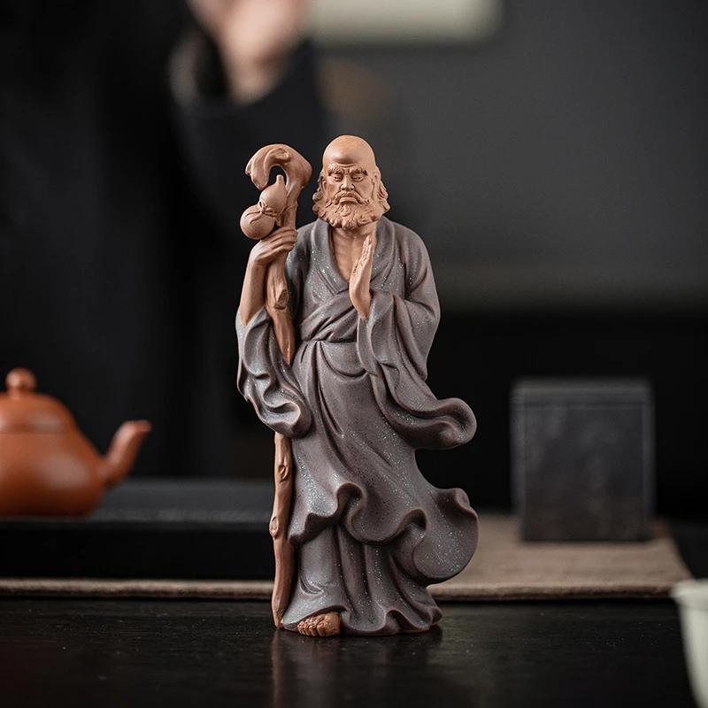 渡江达摩祖师禅意陶瓷人物茶宠摆件茶道茶空间装饰茶室博古架摆设