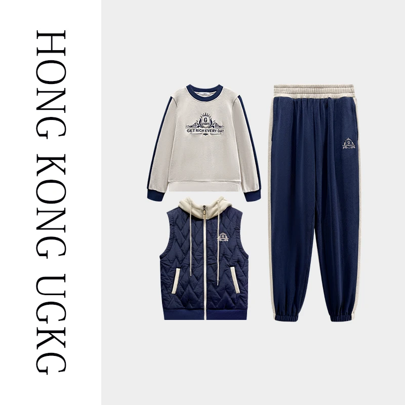 香港UGKG德绒拼接棉服小脚裤休闲三件套女2024冬季新款73244ZH038