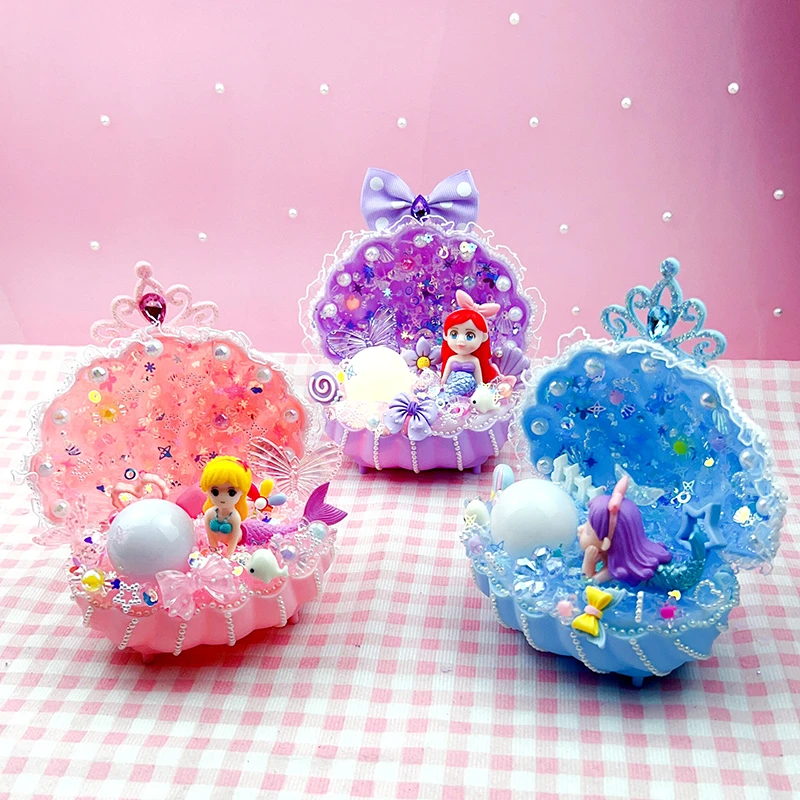 儿童diy制作奶油胶美人鱼贝壳小夜灯女孩益智手工发光玩具材料包