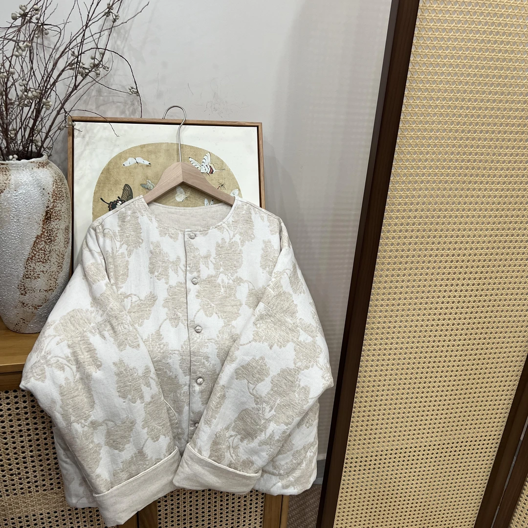 { 花间令棉服 } 新中式国风提花对襟棉服东方美学宽松棉衣外套