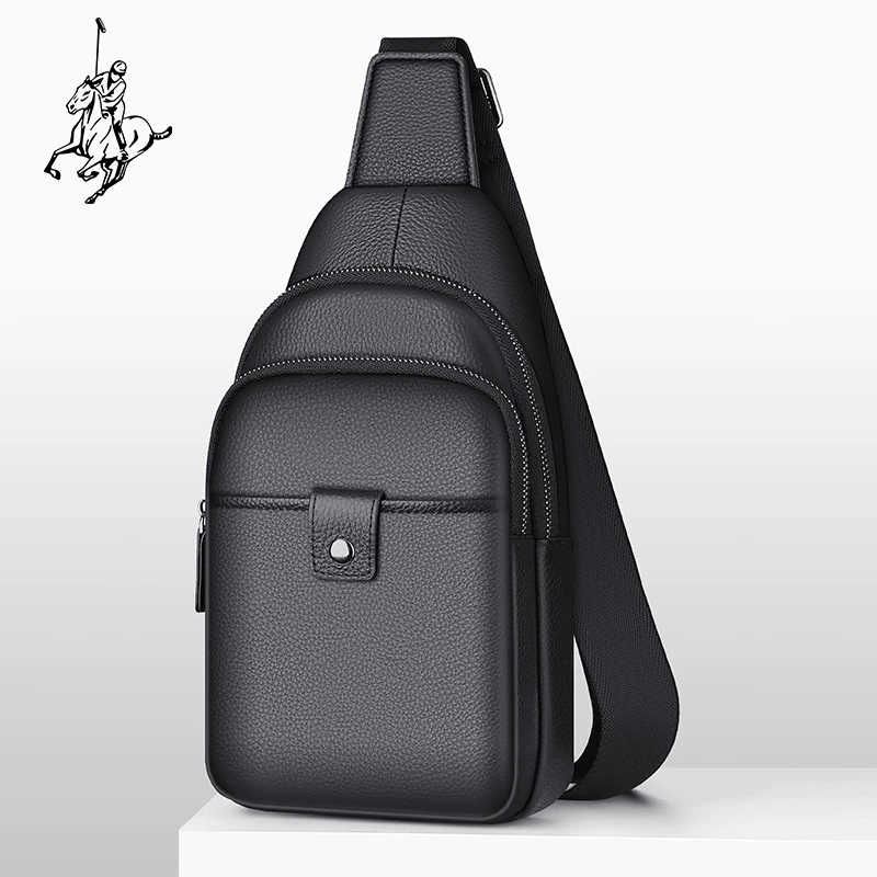 保罗胸包男士斜挎包新款2024网红头层牛皮男包背包男士胸前挎包潮