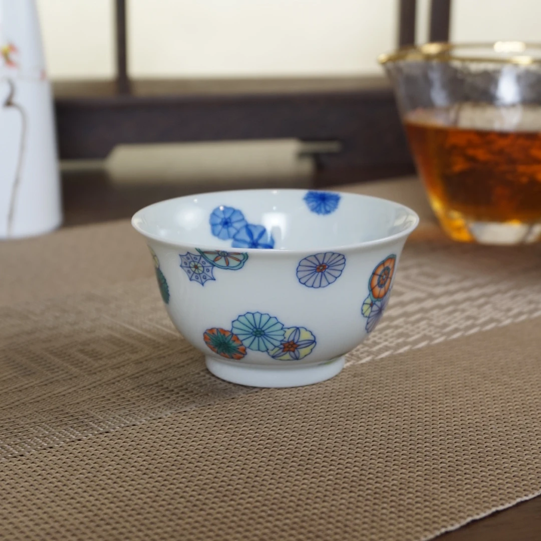 汉唐风韵手绘斗彩皮球花压手杯陶瓷主人杯龙纹纯手工彩杯品茗杯