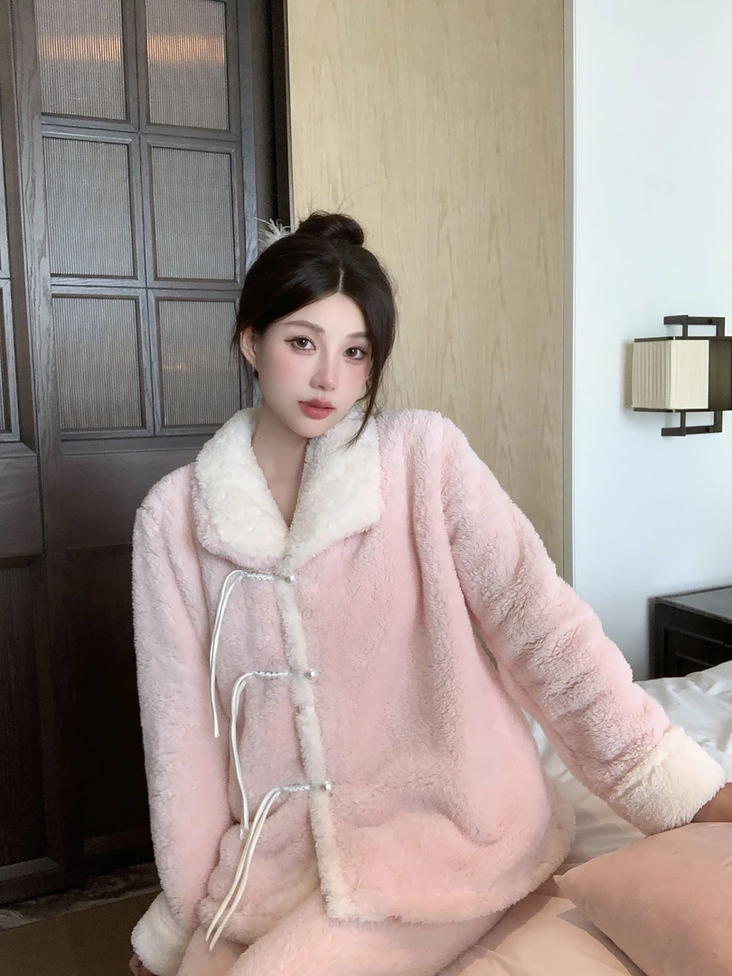 【暖香玉】新中式双面厚绒秋冬款家居服显白可外穿睡衣套装女轻奢