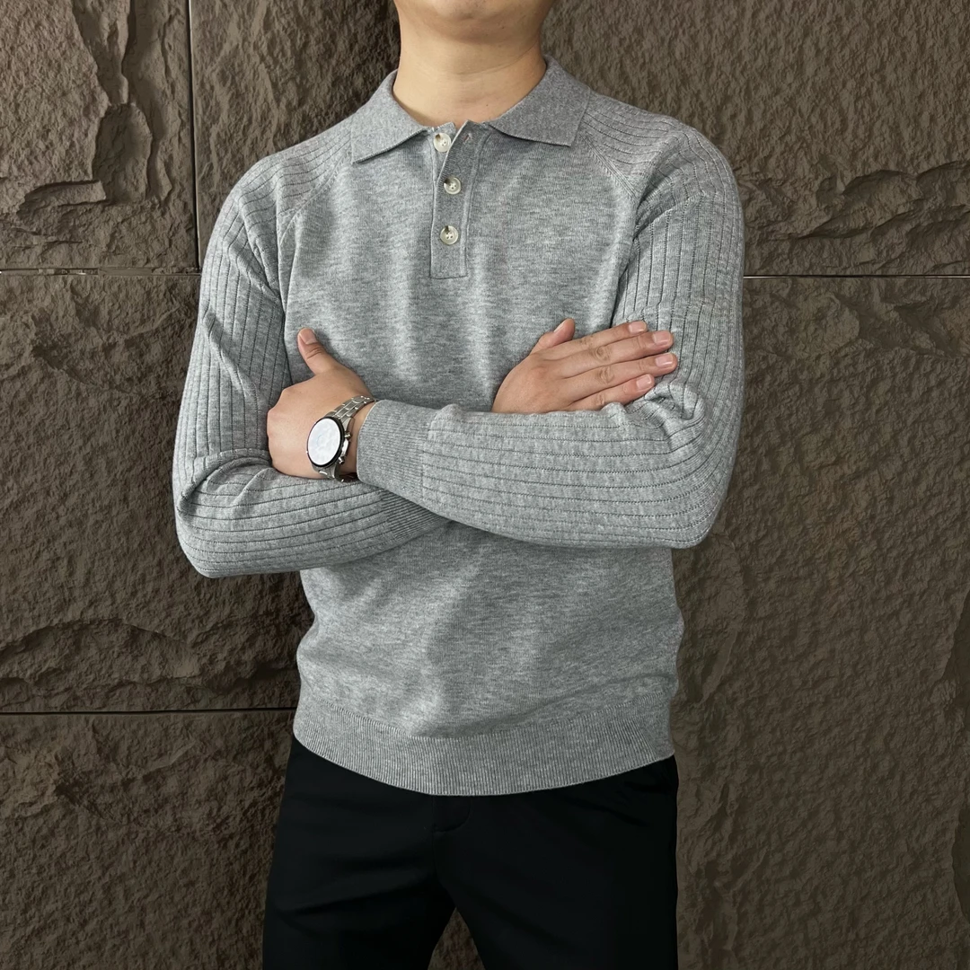 冬季男士新款休闲时尚百搭修身保暖针织翻领羊毛长袖毛衣1791