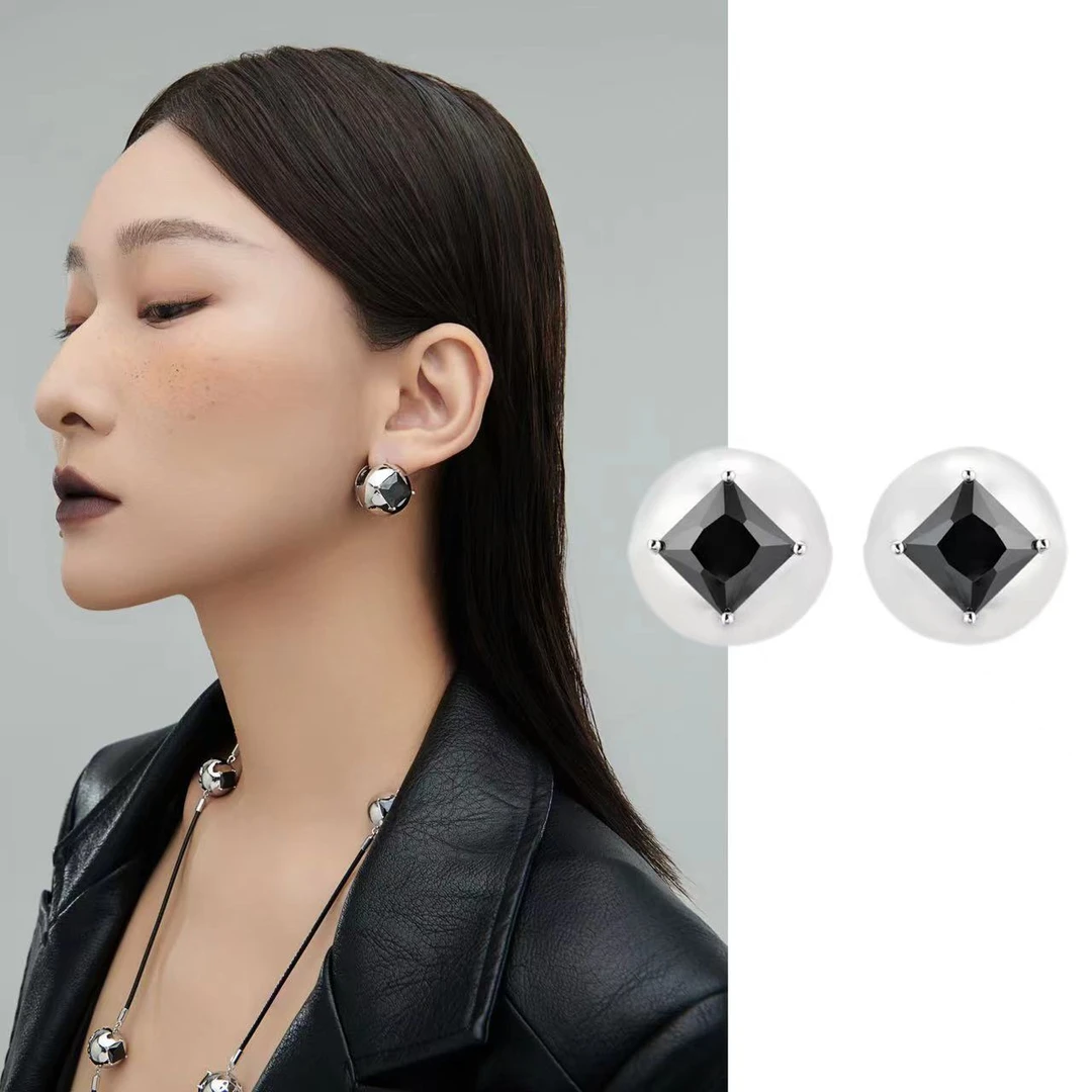 铜合金合成锆石耳饰 INSANE云山X系列方圆小众个性百搭时尚耳钉