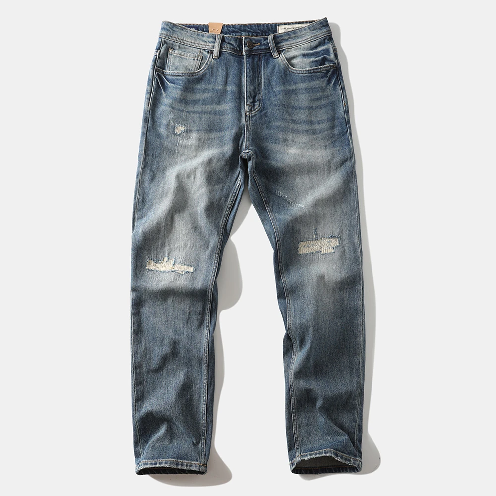 重磅复古男士牛仔裤弹力洗水赤耳原牛牛仔裤
