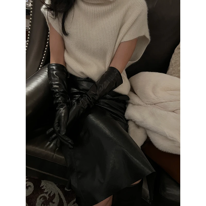 蓝豚豚 不谄媚的百搭吸睛单品 修饰手臂手套杂志素雅真皮长款手套