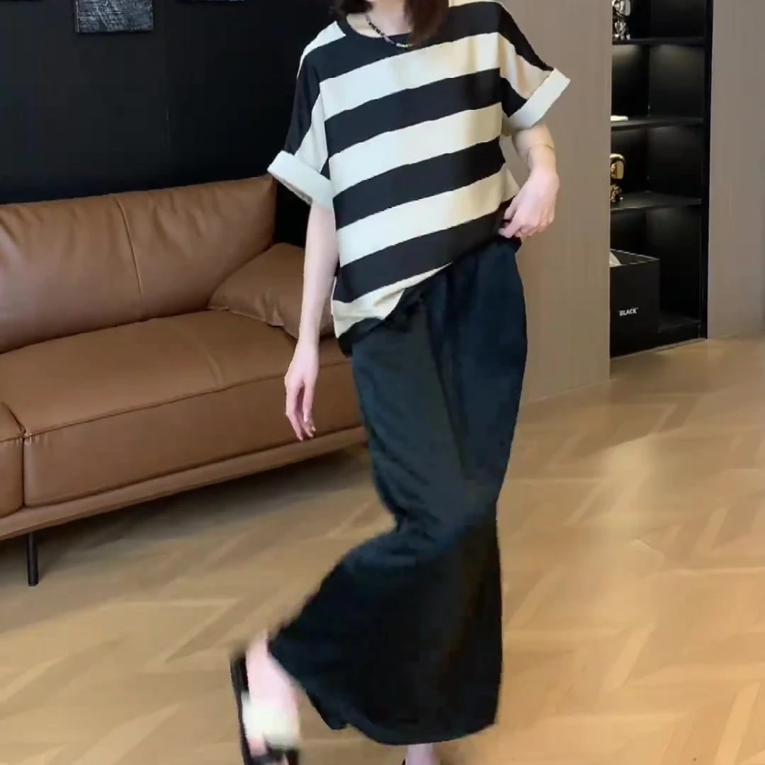 2025条纹短袖T恤女夏季新款宽松显瘦休闲百搭洋气减龄气质上衣