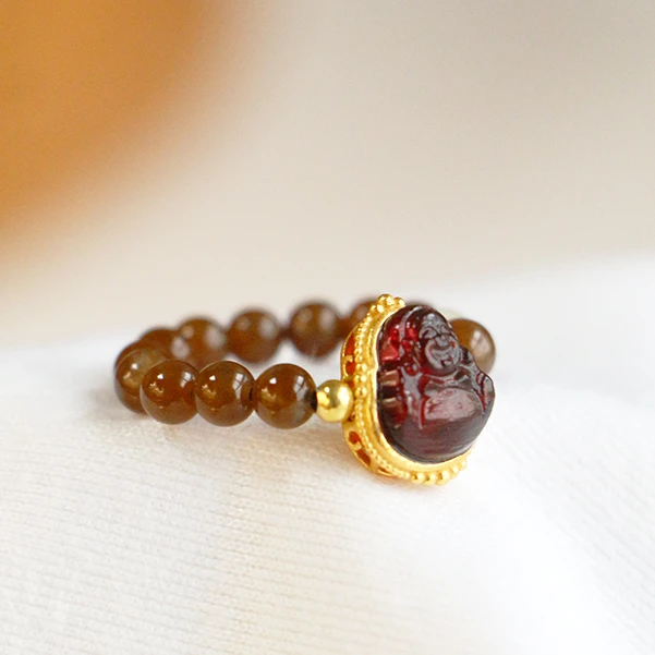 且末糖和田玉4mm佛公戒指