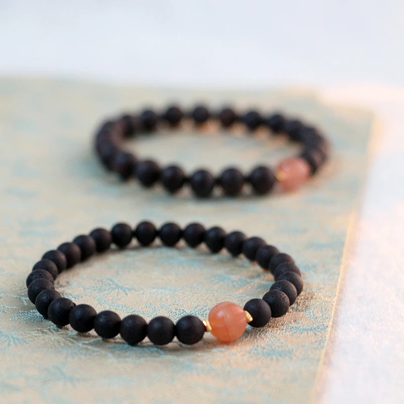 璞然~缅甸小叶降真香沉水料0.8cm 0.6cm单圈配南红手串