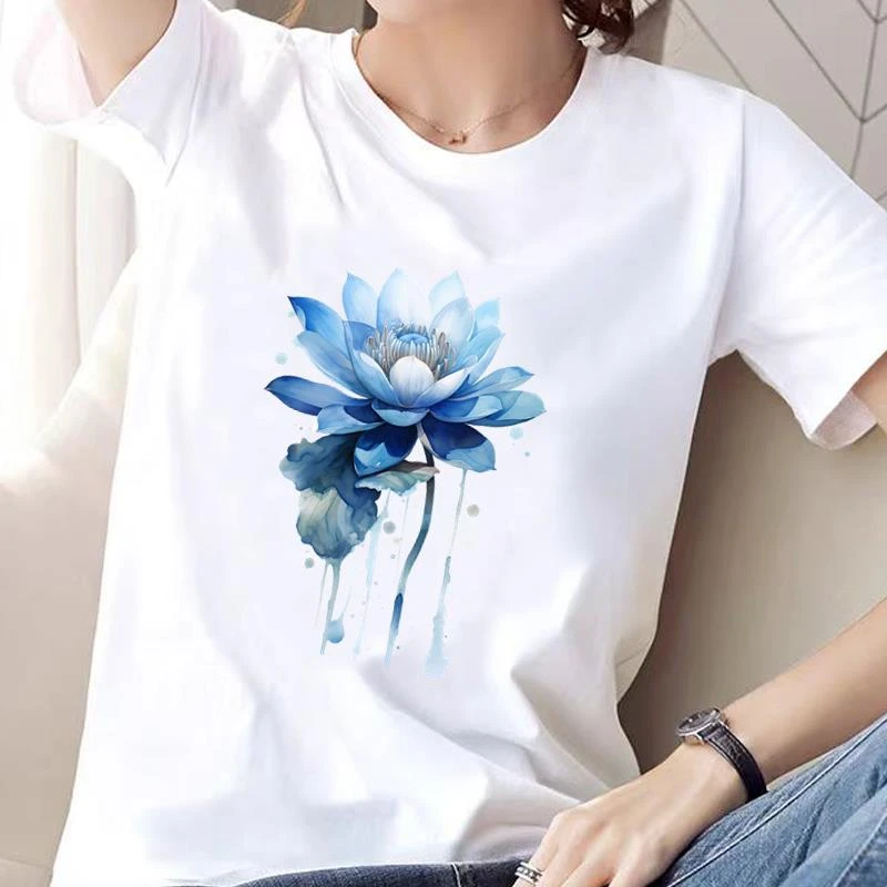 花朵运动女通勤印花上衣韩版时尚ins个性休闲流行印花短袖圆领T恤