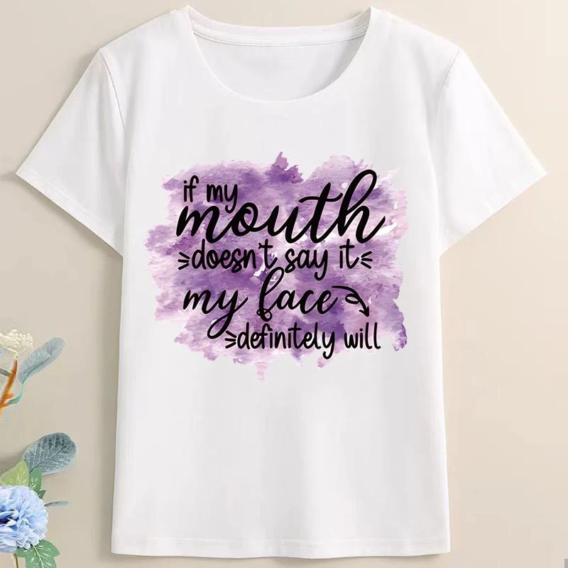 女通勤印花上衣时尚ins个性可爱休闲流行印花法式外穿短袖圆领T恤