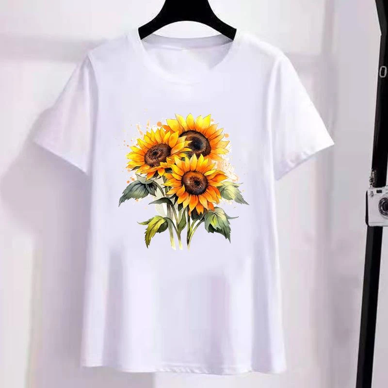 女夏季通勤韩版打底衫花朵可爱休闲时尚ins个性印花短袖圆领T恤