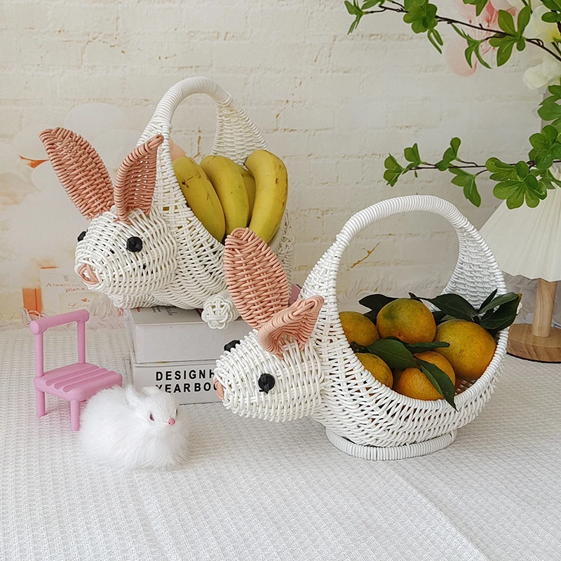纯手工编织仿兔兔造型收纳筐桌面零食干果水果糖果点心小吃收纳篮
