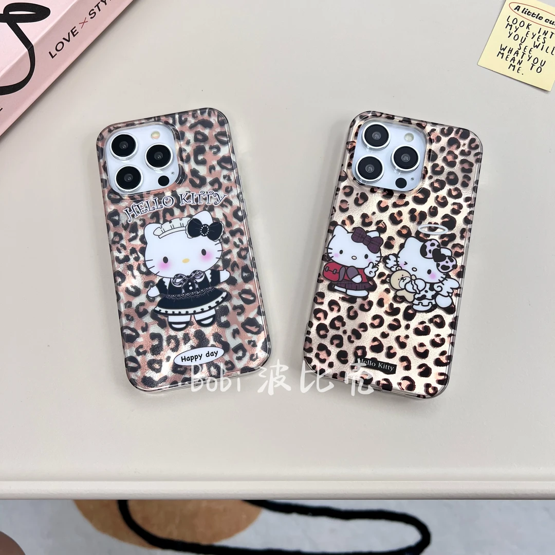 ins卡通甜酷辣妹豹纹猫咪双层IMD适用于苹果手机壳iphone15pro/14