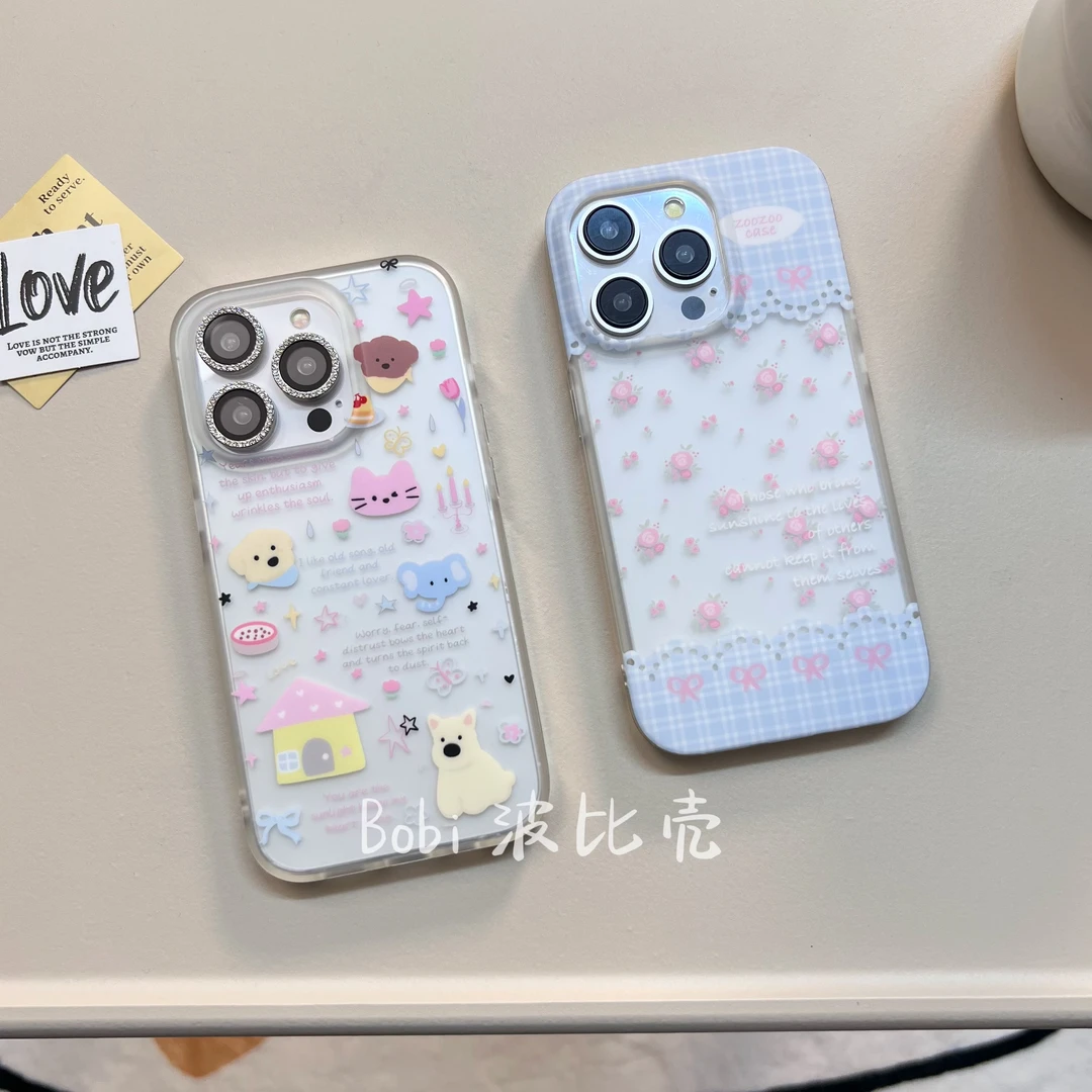 ins高级感创意碎花方格可爱适用苹果手机壳iphone15/14/13/12磨砂