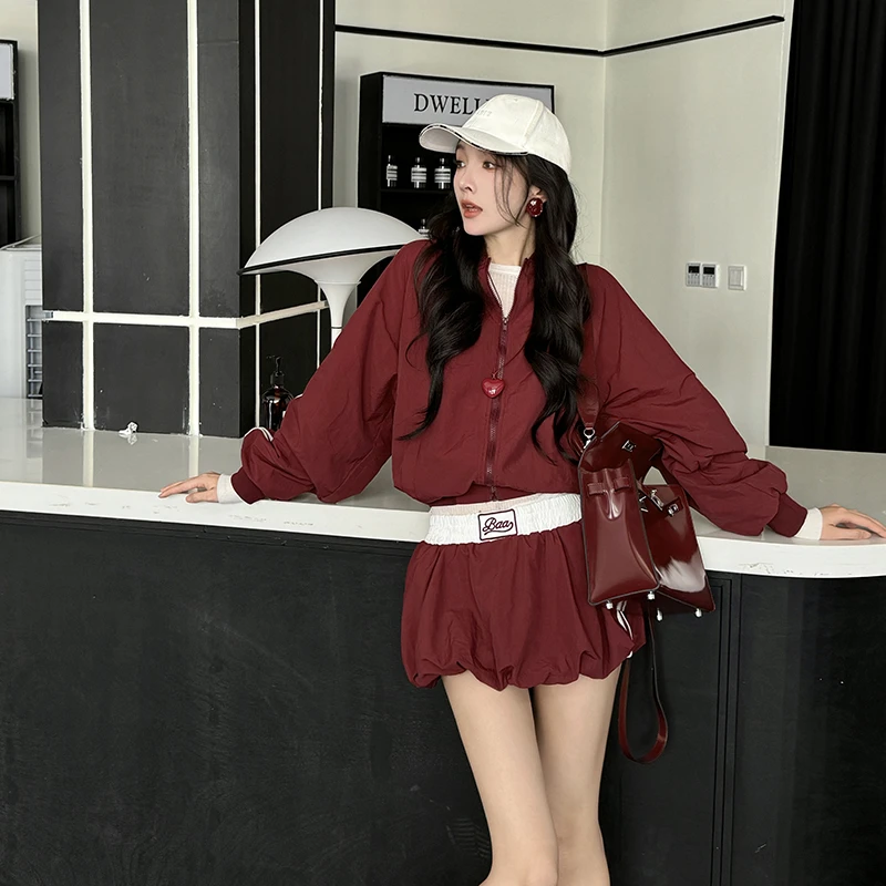 【花粉专享】甜酷减龄休闲宽松夹克外套秋季可爱高腰花苞短裙套装