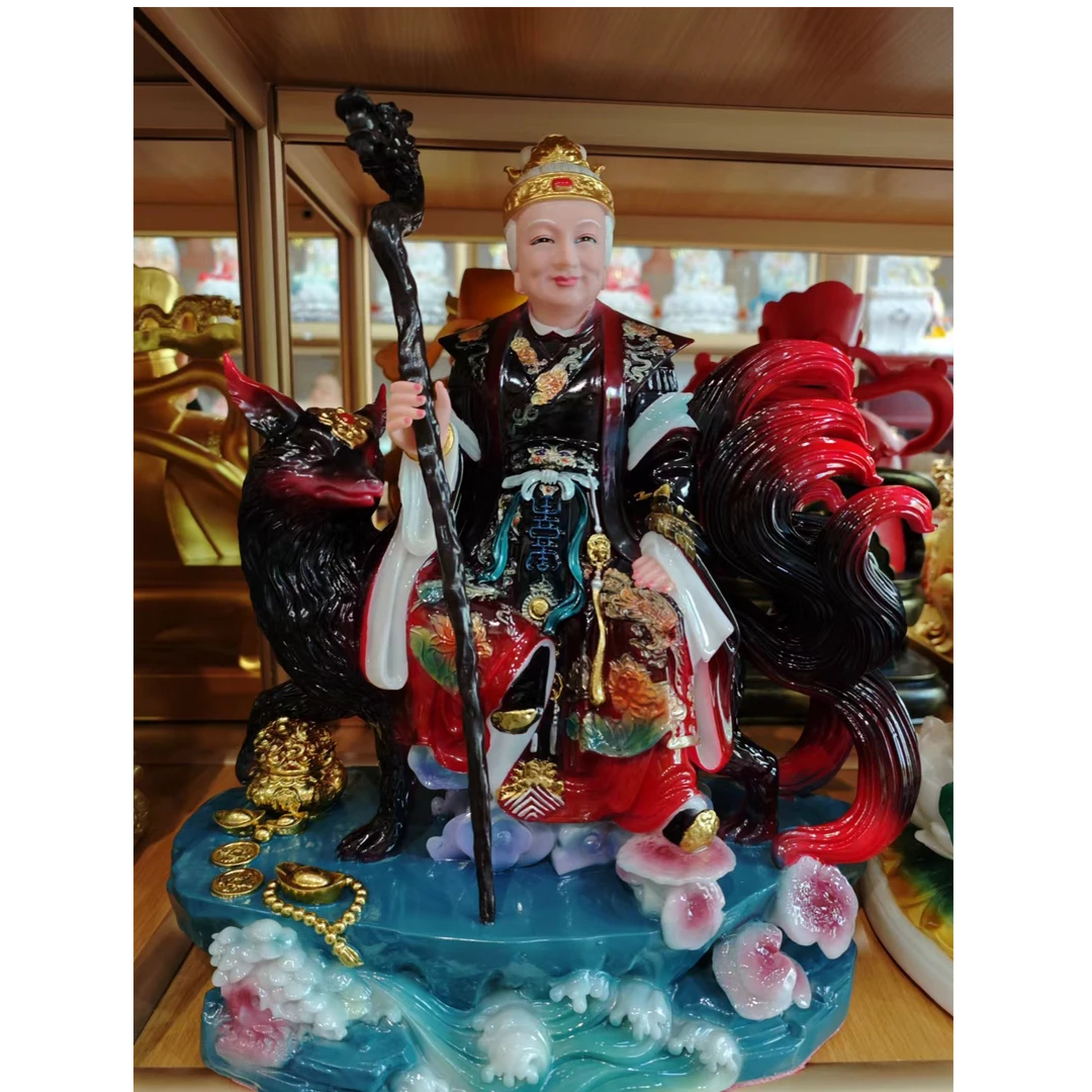 16寸合成玉空心坐狐款黑妈妈黑老太佛像