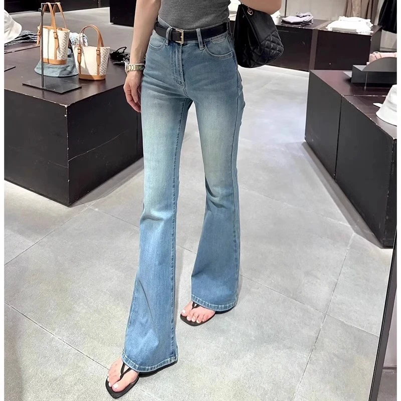 高腰微喇叭牛仔裤女秋季新款2025复古弹力显瘦修身长裤怀旧拖地裤