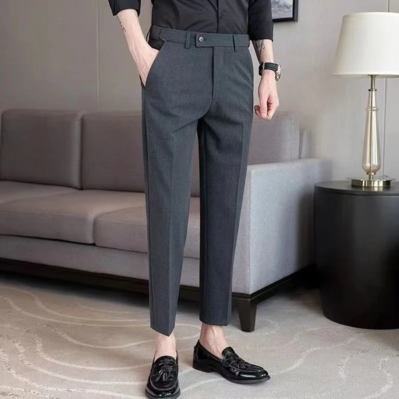 秋冬加绒抗皱免烫伸缩腰垂感加厚西裤男修身商务长裤百搭潮流休闲