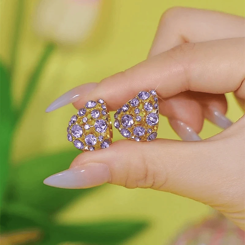 铜合金耳饰 【专柜爆款】超闪精致紫色摇篮耳环女新款时尚百搭耳饰