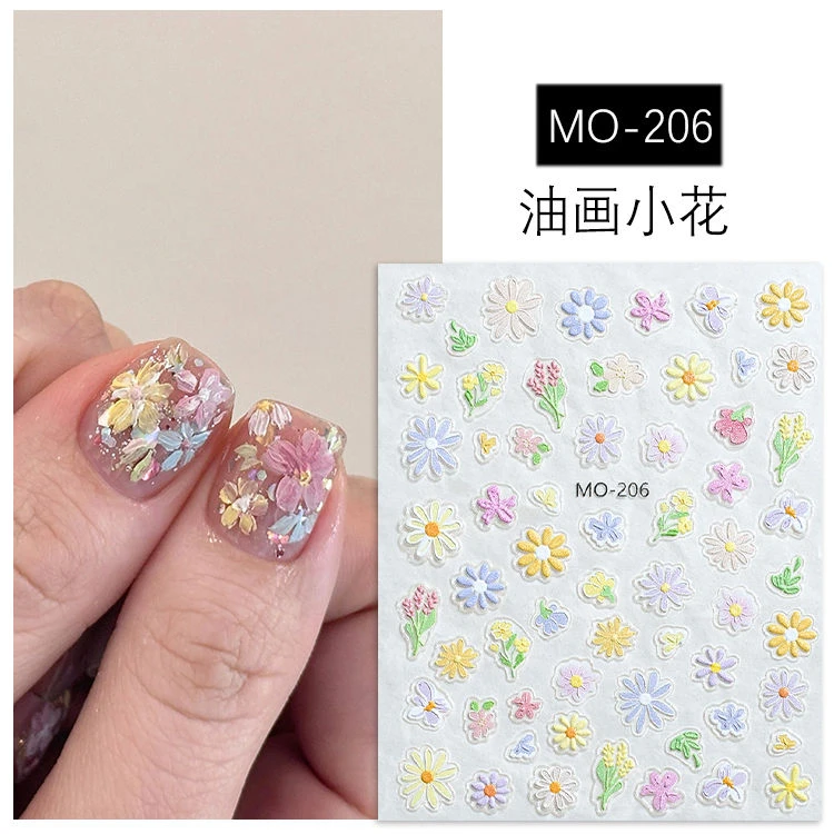 网红爆款春季油画美甲贴纸纯欲白色雏菊彩色碎花花瓣指甲贴纸饰品