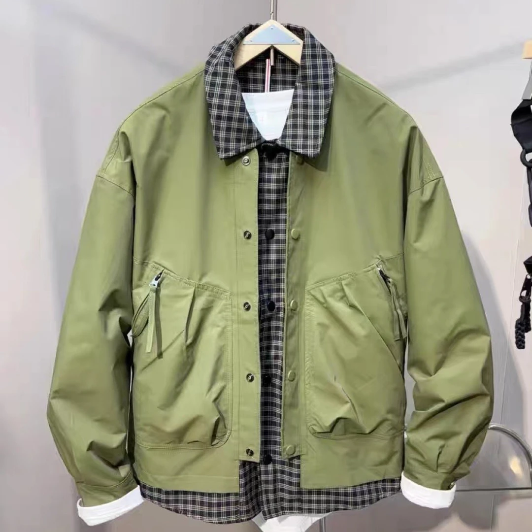 假两件男士外套2024秋季新款翻领帅气工装青年夹克百搭时尚潮流