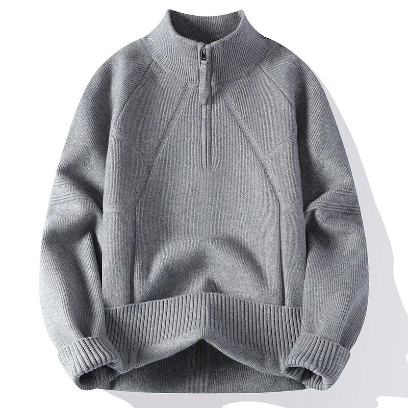 冬季男士休闲时尚毛衣男女同款宽松半拉链加厚针织长袖半高领毛衣