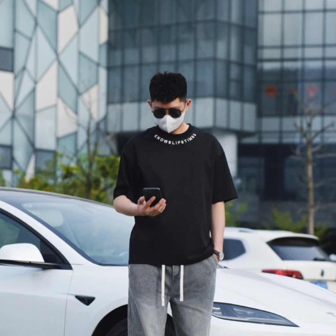 短袖t恤男款夏季新款落肩微阔宽松韩版短袖T恤男潮流百搭圆领短袖