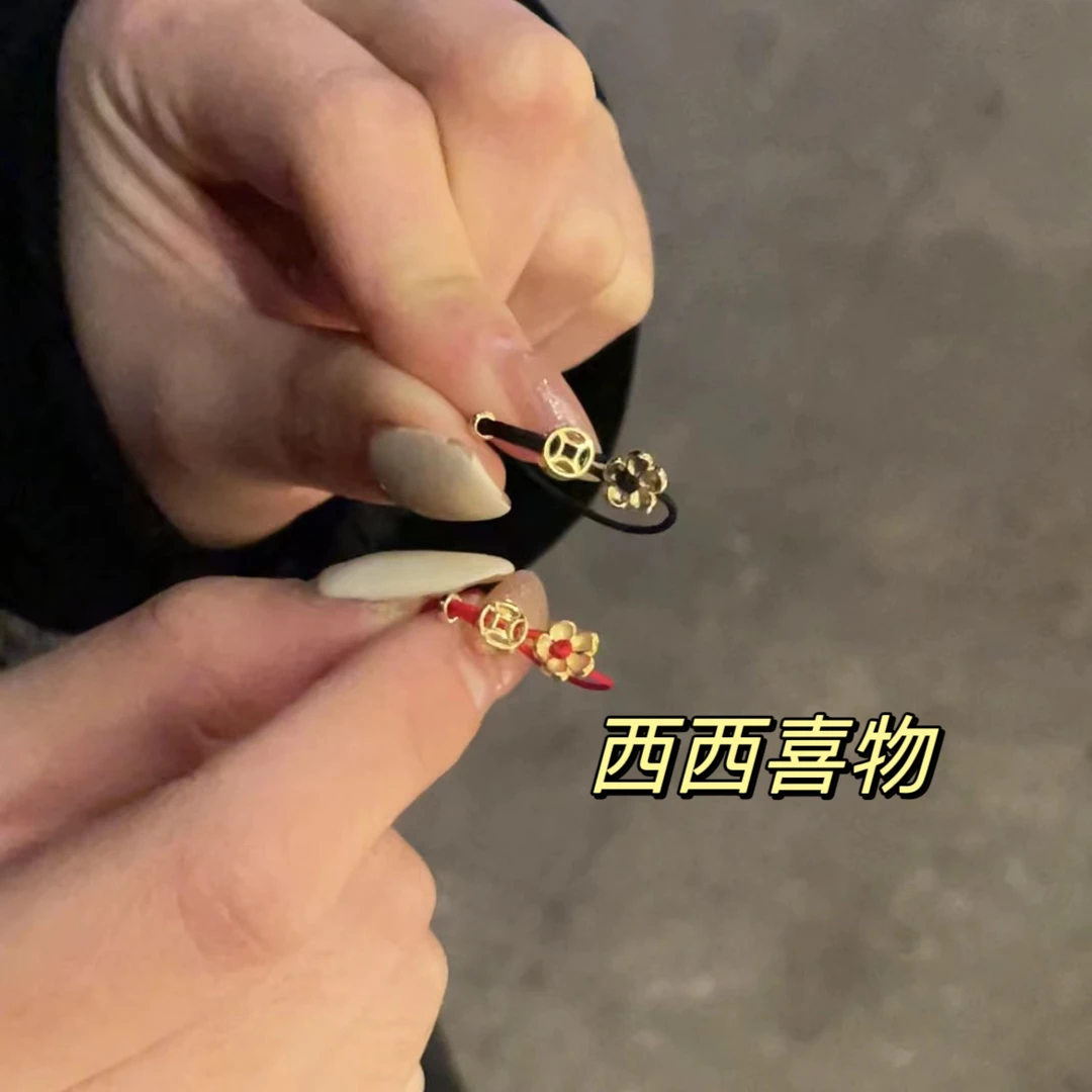 铜合金锦纶戒指 【西西】迷你可爱有钱花戒指首饰编织成品