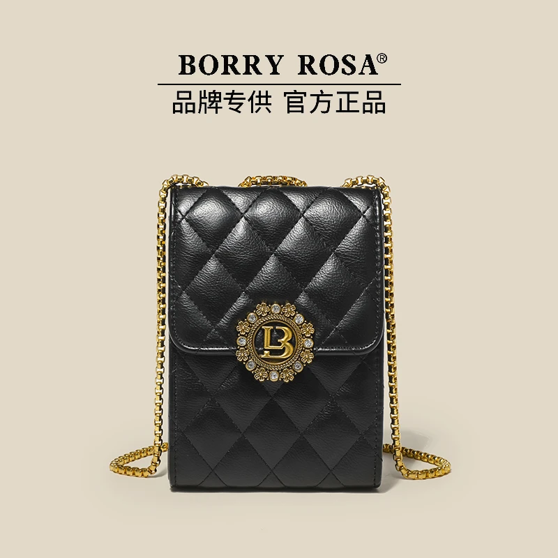 【工厂直销】BORRY ROSA/镶钻菱格手机包轻奢时尚单肩斜挎1847