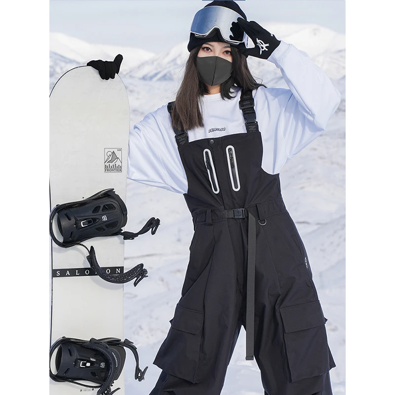 John snow联名单板嘻哈黑色宽松滑雪裤连体背带裤防水滑雪背带裤