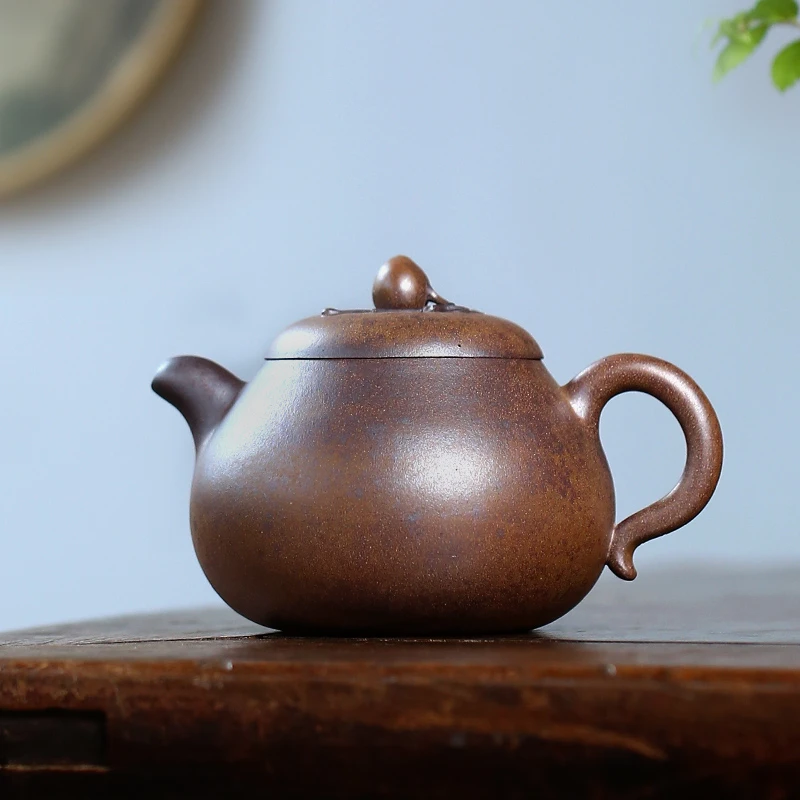 大吉羊柴烧 宜兴紫砂壶茶壶茶具 原矿本山绿泥寿桃文旦180ml庄杰