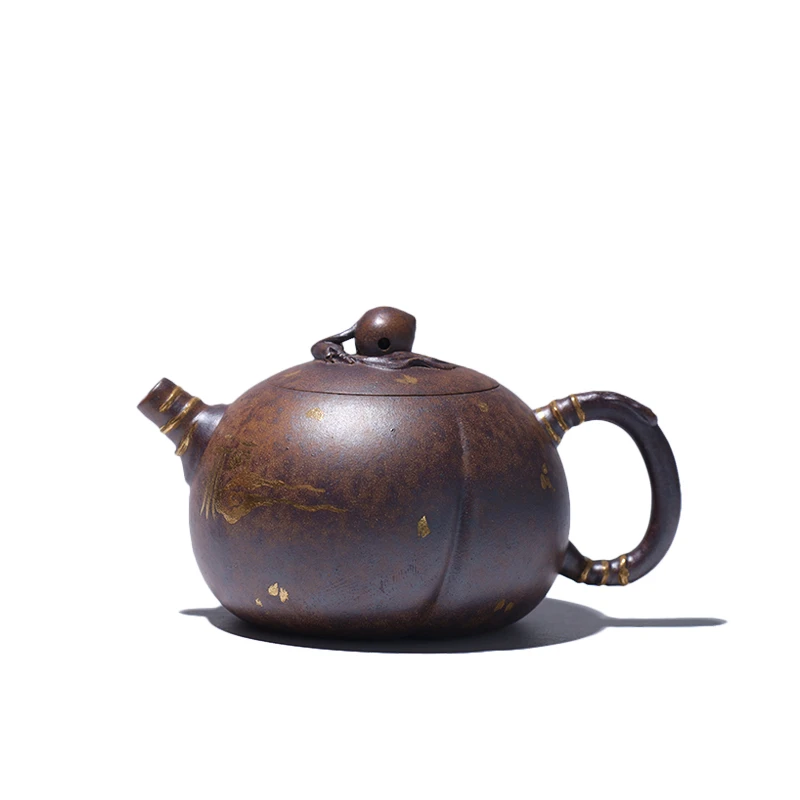 大吉羊柴烧 宜兴紫砂壶茶壶 原矿紫砂描金桃夭130ml徐雅