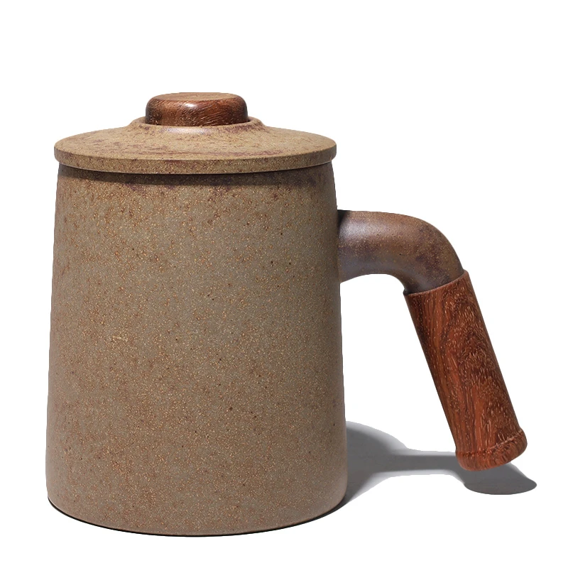 大吉羊柴烧 宜兴紫砂杯办公茶杯 原矿本山绿泥鸿运当头盖杯360ml