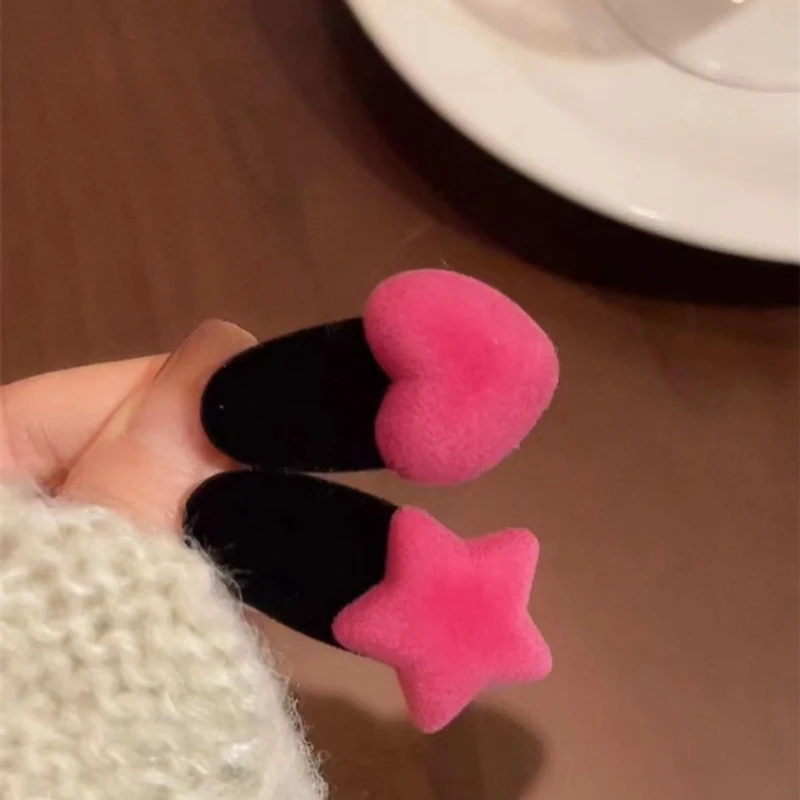 质感显白植绒爱心发夹鸭嘴少女小号夹碎甜美侧边发边刘海高级发饰