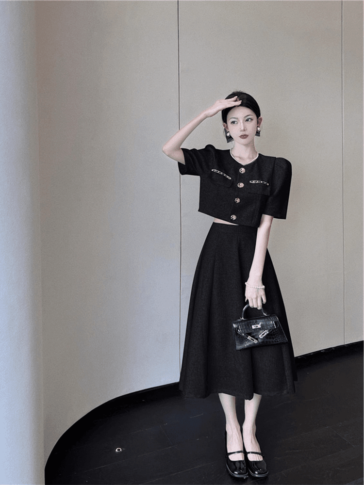 JPXFT001夏季女装2024连衣裙独特上衣小香风装盐系轻熟两件套