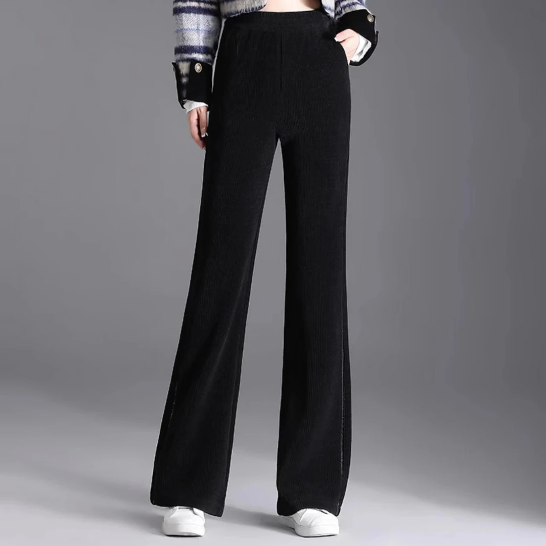 春秋新款显高显瘦高腰舒适休闲百搭时尚泡泡木棉绒拉钻直筒微喇裤