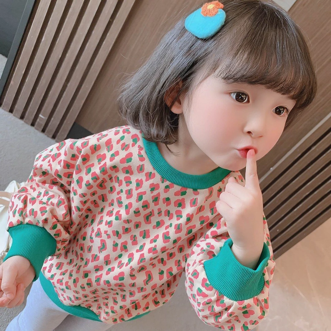 【洛希】女童春装豹纹卫衣2023新款儿童洋气打底衫女宝宝春秋JC28
