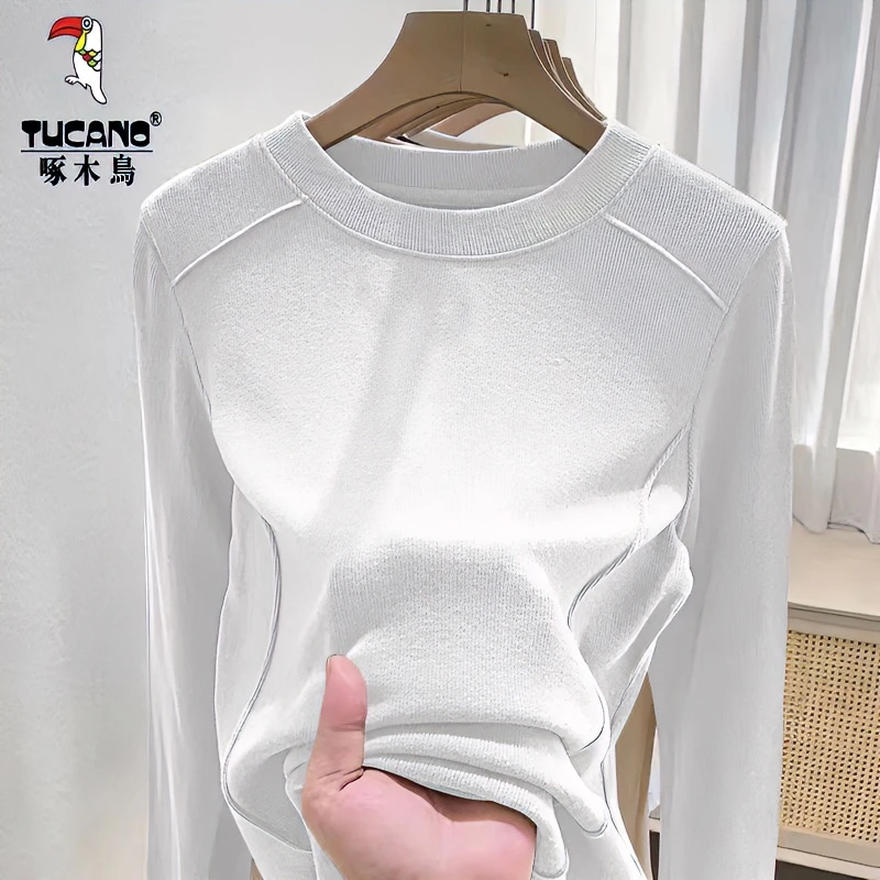 啄木鸟秋冬打底衫女春秋保暖小众长袖上衣女洋气百搭秋装修身显瘦