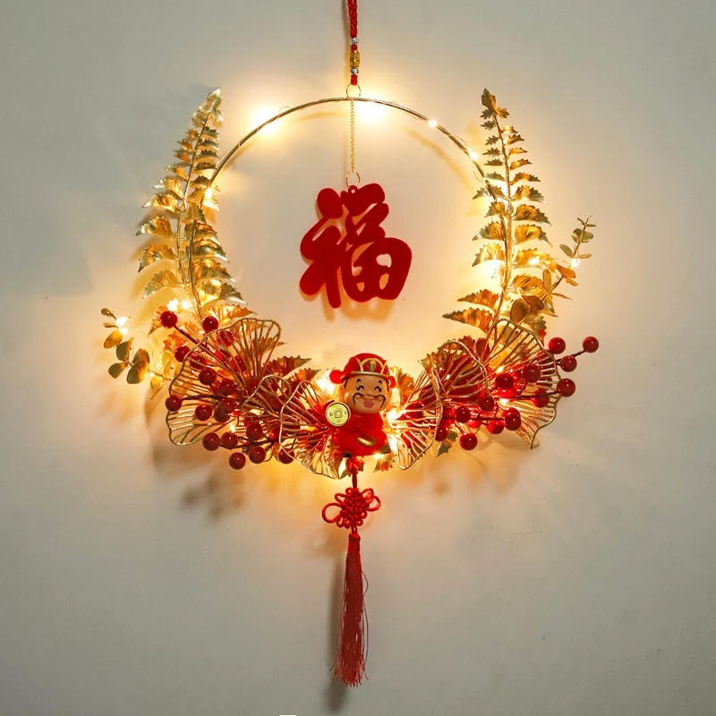 2025蛇年春节新年装饰花环挂饰门口过年福字挂件布置用品门挂