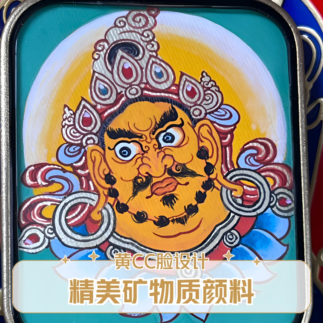 青海热贡手绘矿物质颜料小唐卡（黄CC脸）