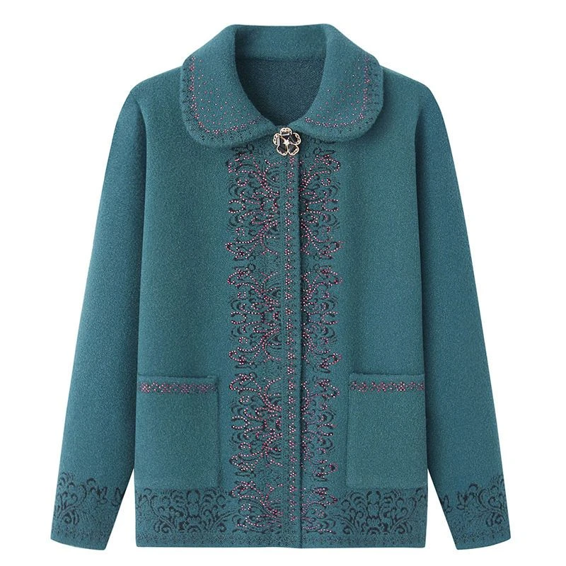 中老年妈妈装秋冬加绒奶奶保暖毛衣冬装老人衣服女短外套开衫女