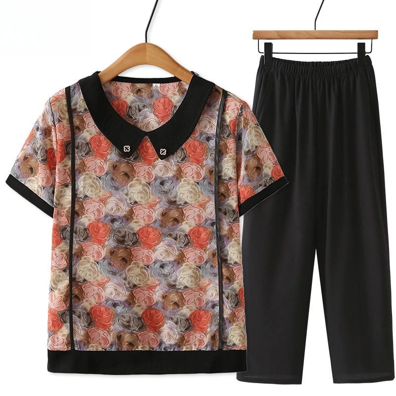 夏季新款妈妈装新中式短袖T恤时尚气质高档中年外搭女士洋气小衫